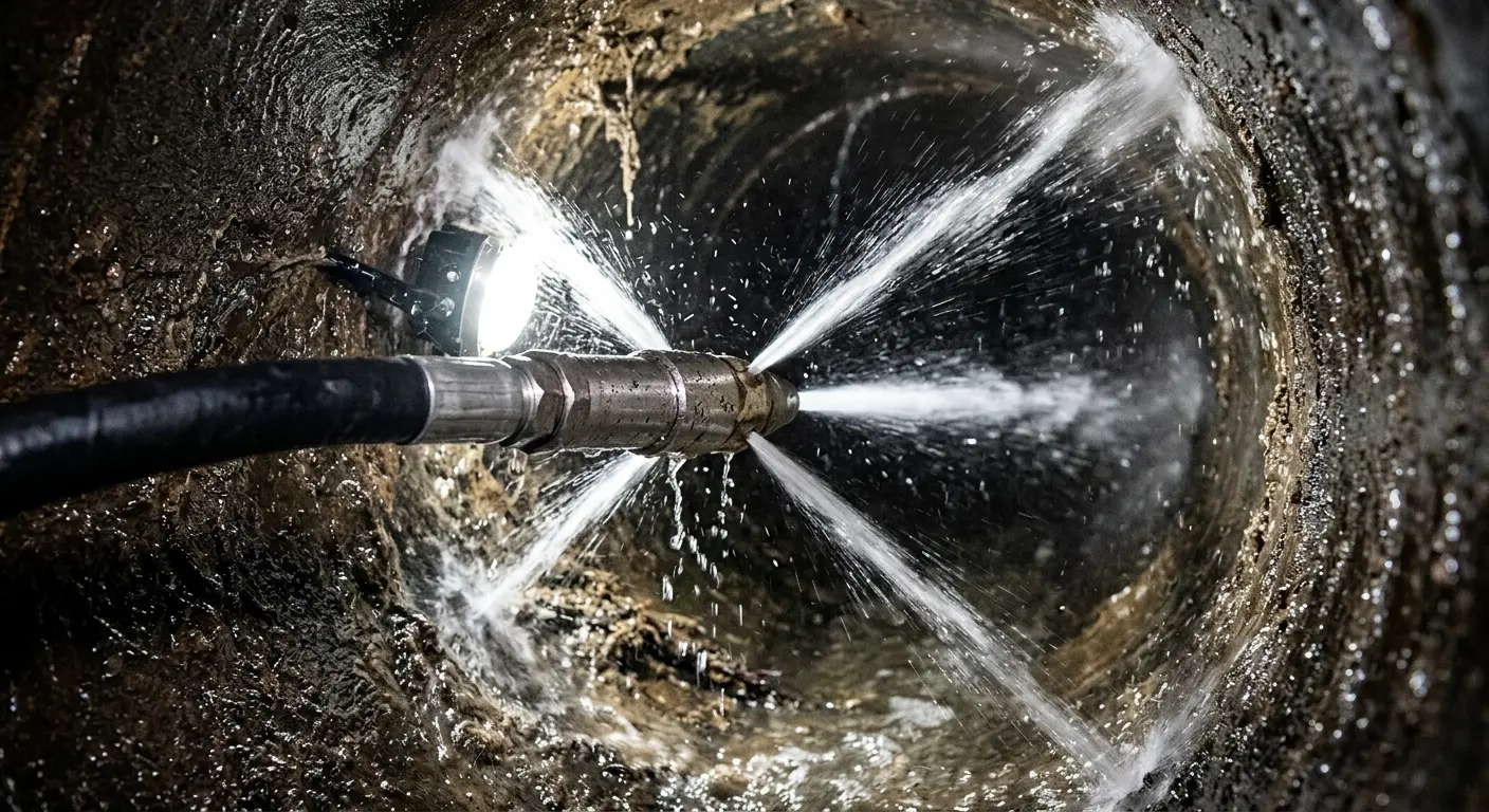 High-pressure hydro jetting nozzle cleaning sewer pipe for Sewer Line Relining in Midway